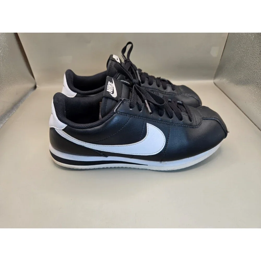Nike Air Cortez Basic Shoes Men's 7 Black White Leather Casual Retro Sneakers